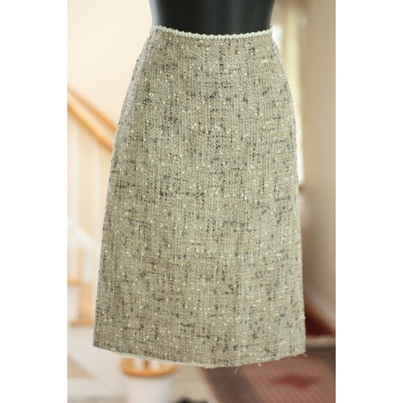 PRADA Gray, Tan and White Boucle Skirt with Lace Trim - Picture 1 of 5